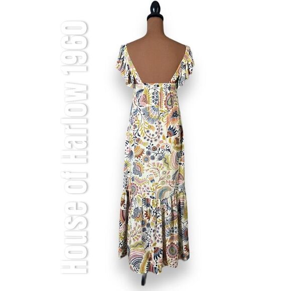House of Harlow 1960 Molly Ivory Maxi Dress Boho Prairie Printed Women’s Small - Picture 2 of 10